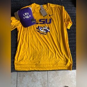Nike Gold College Tee with Purple Logo Accent